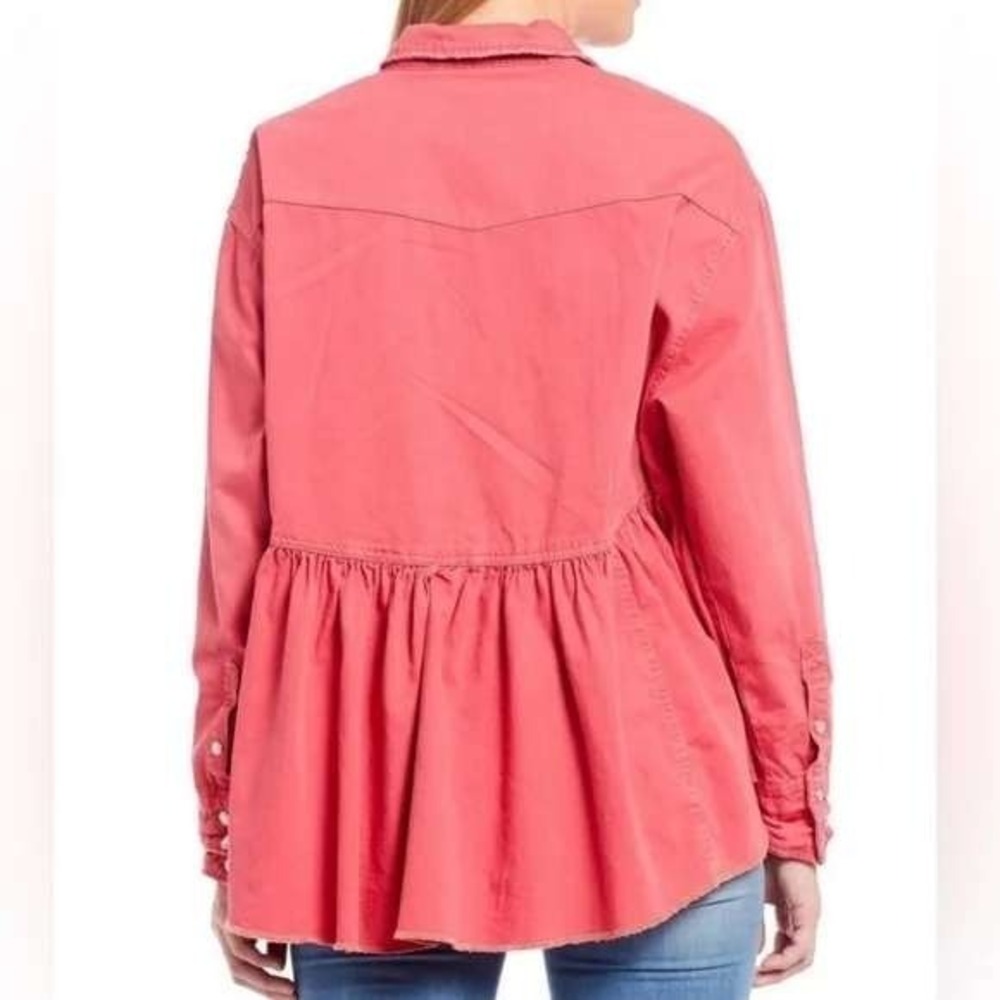 We The Free by Free People Coral Red Peplum Button Down Shirt – Size Small - Picture 4 of 9